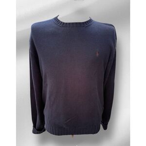 Polo Ralph Lauren Vtg Heavy 100% Cotton Knit Pullover Sz. L Navy Blue